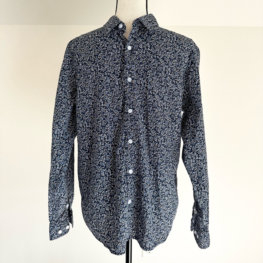 Tunevuse Regular Fit Men’s Small Blue Flowers Button Up Shirt Medium